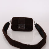 Fendi Shearling Chocolate Mini Baguette Bag