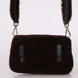 Fendi Shearling Chocolate Mini Baguette Bag