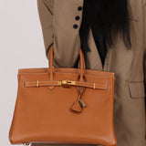 Hermès 1996 Gold Courchevel Retourne Birkin 35 GHW