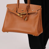 Hermès 1996 Gold Courchevel Retourne Birkin 35 GHW