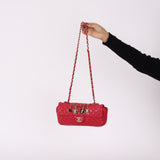 Limited Edition Chanel 2009 Lambskin Red Valentine Charm East West Flap