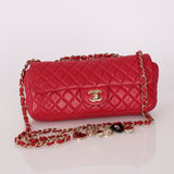 Limited Edition Chanel 2009 Lambskin Red Valentine Charm East West Flap