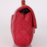 Limited Edition Chanel 2009 Lambskin Red Valentine Charm East West Flap