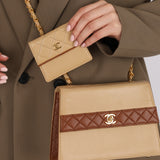 Chanel 1989 Lambskin Two-Tone Trapezoid Single Flap w/ Cardholder