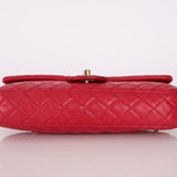 Limited Edition Chanel 2009 Lambskin Red Valentine Charm East West Flap