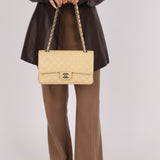 Chanel 2007 Light Beige Caviar Medium Double Flap SHW