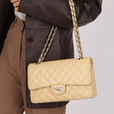 Chanel 2007 Light Beige Caviar Medium Double Flap SHW