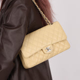 Chanel 2007 Light Beige Caviar Medium Double Flap SHW