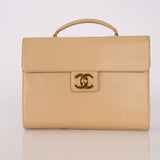 Chanel 1997 Beige Caviar XL Turnlock Briefcase