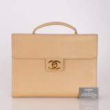 Chanel 1997 Beige Caviar XL Turnlock Briefcase