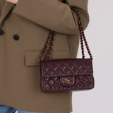 Ultra-Rare Chanel 2024 Bordeaux Lambskin Mini Rectangular Rose Gold Hardware Flap Bag