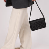 Chanel So Black Satin Crystal Studded Turnlock Wallet on Chain