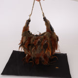 Rare Fendi Feather & Mink Crescent Toggle Shoulder Bag