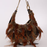 Rare Fendi Feather & Mink Crescent Toggle Shoulder Bag