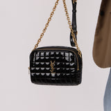 Saint Laurent Mini Cassandre Black Patent Camera Bag Crossbody