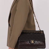Chanel 2014 Chocolate Paris-Edinburgh Calfskin Whipstitch Large Flap