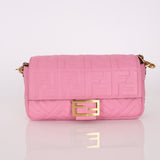 Fendi Zucca Embossed Pink Baguette Bag