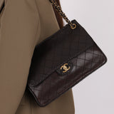 Chanel 2014 Chocolate Paris-Edinburgh Calfskin Whipstitch Large Flap