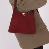 Rare Chanel 1997 Bordeaux Suede Turnlock Kelly Shoulder Bag