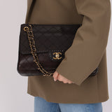 Chanel 2014 Chocolate Paris-Edinburgh Calfskin Whipstitch Large Flap