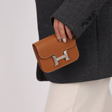 Hermès Gold Epsom Constance Slim Wallet w/ Custom Strap PHW