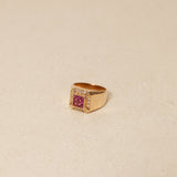 Vintage 18K Yellow Gold Carré Ruby and Diamond Signet Ring