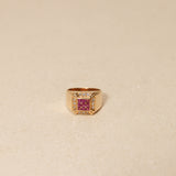 Vintage 18K Yellow Gold Carré Ruby and Diamond Signet Ring