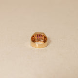 Vintage 18K Yellow Gold Carré Ruby and Diamond Signet Ring