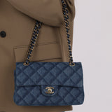 Chanel 2022 Quilted Trompe L'oeil Denim Small Classic Flap GHW