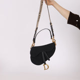 Dior 2019 Oblique Black Medium Saddle w Dior Guitar Strap