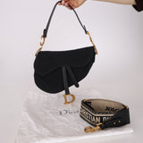 Dior 2019 Oblique Black Medium Saddle w Dior Guitar Strap