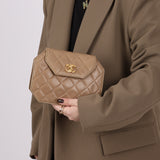 Rare Chanel 1989 Beige Lambskin Octagon Mini Flap