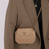 Rare Chanel 1989 Beige Lambskin Octagon Mini Flap