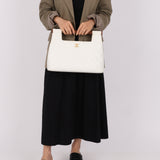 Rare Chanel 2003 White Caviar Wood Top Handle Tote