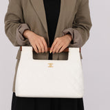 Rare Chanel 2003 White Caviar Wood Top Handle Tote