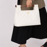 Rare Chanel 2003 White Caviar Wood Top Handle Tote