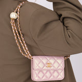 Chanel 2024 Pearl Pink Iridescent Cardholder on Chain