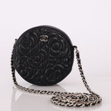 Chanel 2019 Lambskin Camellia Embossed Round Crossbody