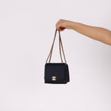 Rare Chanel 1994 Navy Satin Mini Wave Flap Crossbody