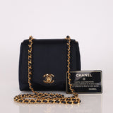 Rare Chanel 1994 Navy Satin Mini Wave Flap Crossbody