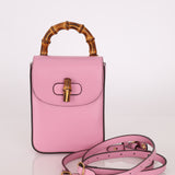 Gucci Pink Bamboo Turnlock Vertical Top Handle 3 Way Bag