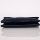 Rare Chanel 2002 Satin Navy Re-Issue Chocolate Bar Wood Top Handle