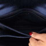 Rare Chanel 2002 Satin Navy Re-Issue Chocolate Bar Wood Top Handle