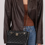 Chanel 2019 Shiny Lambskin Quilted Medium Double Case With Strap