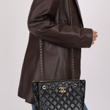 Chanel 2019 Shiny Lambskin Quilted Medium Double Case With Strap