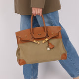 Limited Edition Hermès 1998 Vache Naturelle and Khaki Toile Birkin 35 GHW