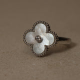 Van Cleef & Arpels 18K White Gold Diamond Mother of Pearl Vintage Alhambra Ring