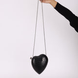 Saint Laurent Croc Embossed Heart Chain Minaudiere