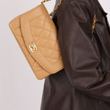 Rare Chanel 1995 Dark Beige Caviar Small Diana 24K GP