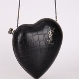 Saint Laurent Croc Embossed Heart Chain Minaudiere